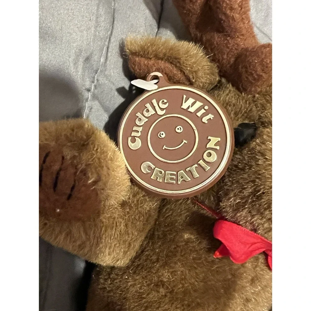 Vintage 1989 Cuddle Wit‎ Brown Plush Reindeer With Red Bow